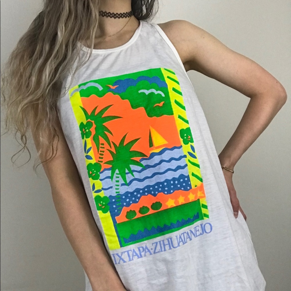 Vintage Neon Beach Ixtapa Zihuatanejo Mexico Tank - Picture 3 of 15